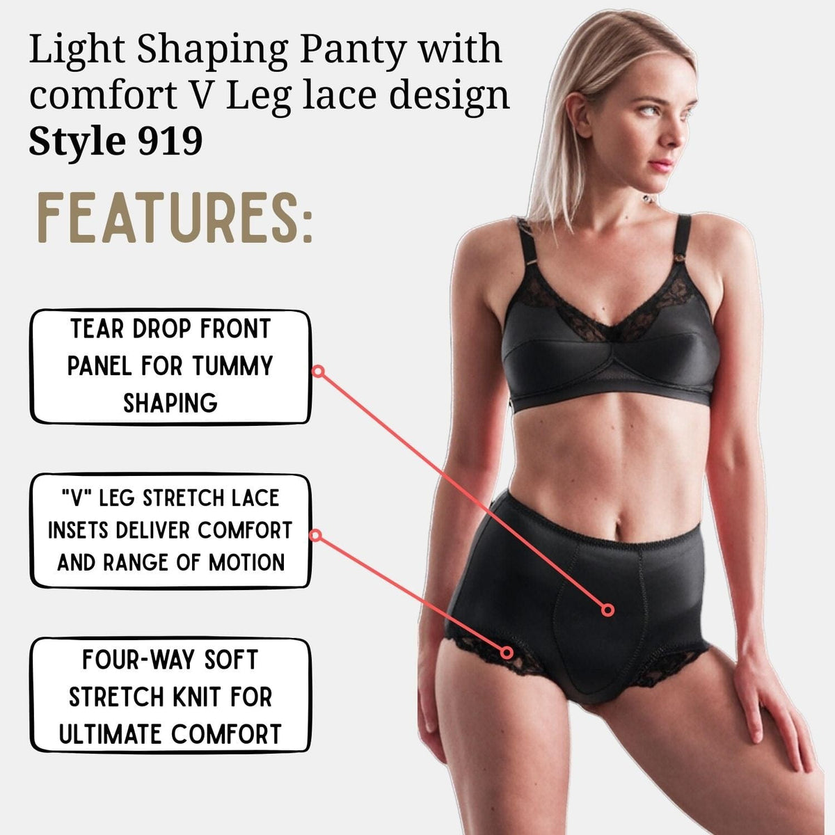 Light Shaping Panty with comfort V Leg lace design | Style 919