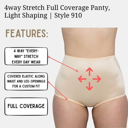 Style 910 | 4way Stretch Full Coverage Panty, Light Shaping